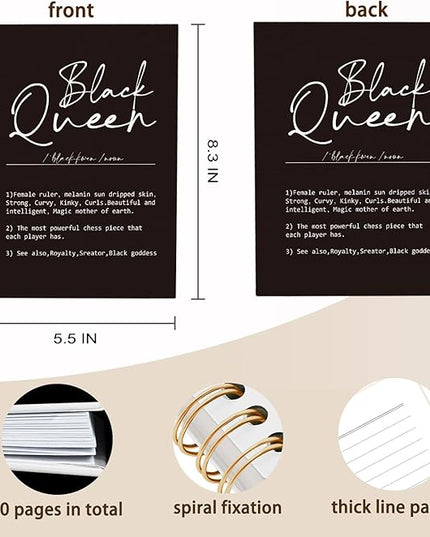 QUICQOD Black Queen Definition Notebooks,Journaling Notebook Gifts for Women Black Teacher Friend,Inspirational Positive Hardcover Spiral Notebook 5.5x8.3