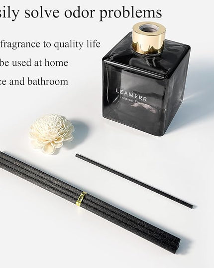 LEAMERR Reed Diffuser Set, 6.1 oz (180 ml) Tropical Fruit Scented Diffuser with Sticks Long-Lasting Home Fragrance Reed Diffuser for Home Room Office Bathroom Shelf Decor