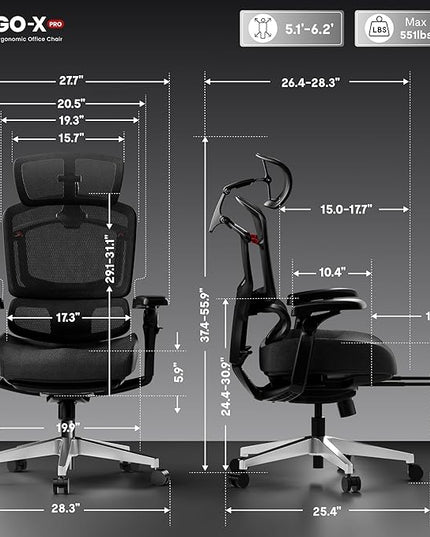 FLEXISPOT ErgoX-PRO Ergonomic Office Chair with Footrest Black – Cloudtech Cushion, 5D Lumbar, 7D Armrests, 4D Headrest, 551LBS Capacity – Office, Gaming, Home