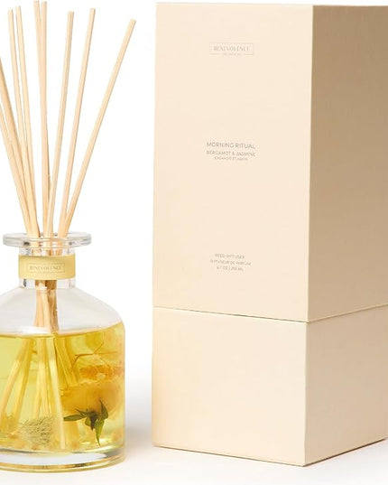 Benevolence LA Morning Ritual Reed Diffuser | Bergamot & Jasmine | Home Fragrance Diffuser for Bathroom | Long-Lasting Scent Sticks | Sun-Kissed Collection