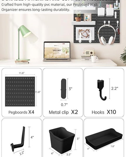 Wall Organizer Peg Board - Elevate And Declutter Your Gaming And Office - Create A Perfectly Structured Space(Black)
