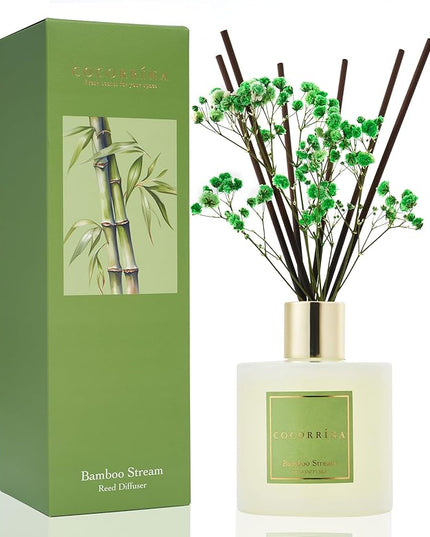 Cocorrína Reed Diffuser - Bamboo Stream Scented Diffuser with 8 Sticks Home Fragrance Reed Diffuser for Bathroom Shelf Decor