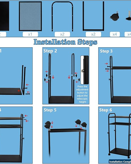 Height Adjustable Computer Tower Stand, PC Stand 3-Tier Mobile CPU Holder Cart Under Desk with Locking Caster Wheels for Office Home Gaming Accessories