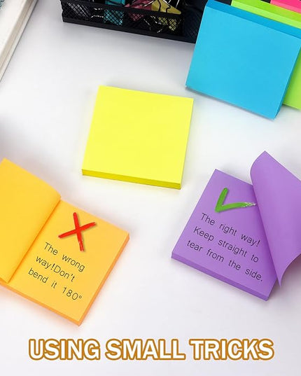 Winner Aura 3x3 Inch Bright Colors Self-Stick Sticky Notes, 6 Pack, 100 Sheets per Pad, Total 600 Sheets