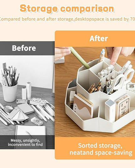 Pencil Pen Holder for Desk,9 Slots 360 Degree Rotating Desk Organizers,Desktop Storage Stationery Supplies Organizer, Cute Pencil Cup Pot For Office, School, Home(White)