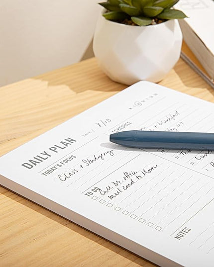 Daily Planner Notepad with Hourly Schedule - ADHD Planner, Time Block Planning Pad, Desktop To Do List, College Supplies - 6 x 9” - 50 Undated Sheets