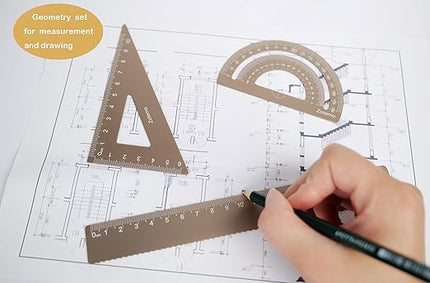 Zotemo Metal Geometry Set, 5-Piece Aluminum Ruler, Math Drafting Ruler Kit Includes Protractor, Triangle Rulers, Straight Rulers-Math Measurement Tools for School and Office Supplies (Gold)