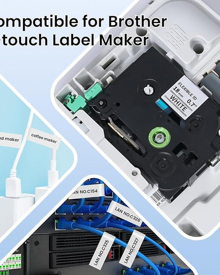 Flexible-ID TZe-FX251 Label Tape 24mm Compatible with Brother P-touch Flexible Label TZeFX251 FX251 1 inch, Suited for Wire Wrapping and Frlagging for PTE560TVP PTD600 PTP710BT Label Maker, 4pk