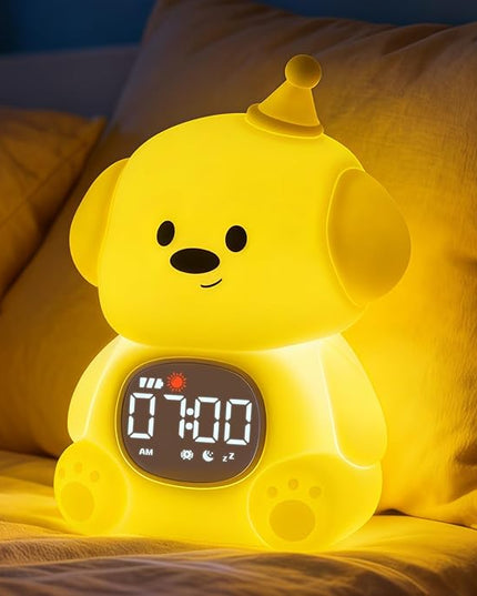 Alarm Clock for Kids with Night Light, Sleep Training Clock Time to Wake Clock, Rechargeable Silicone Light for Bedroom, Perfect Sleep Companion for Boys Girls,Dog