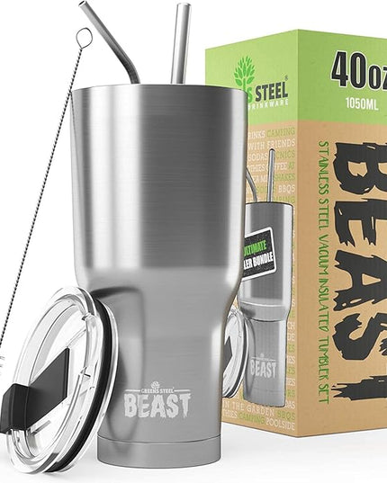 Beast 40 oz Tumbler Stainless Steel Vacuum Insulated Coffee Ice Cup Double Wall Travel Flask (Stainless Steel)