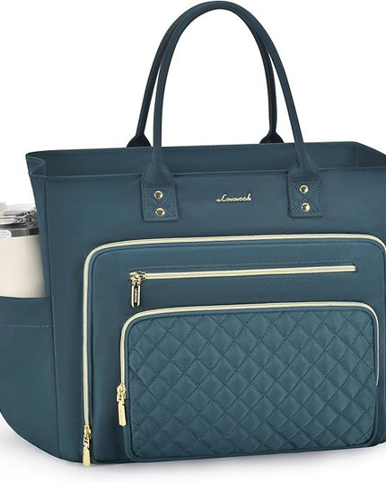 LOVEVOOK Laptop Tote Bag for Women, Teacher Work Bags With Laptop Compartment, Computer Laptop Bag With Large Cup Holder, Professional Briefcase Business Large Handbag Gifts, 17 Inch Dark Teal
