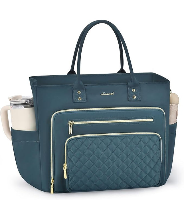 LOVEVOOK Laptop Tote Bag for Women, Teacher Work Bags With Laptop Compartment, Computer Laptop Bag With Large Cup Holder, Professional Briefcase Business Large Handbag Gifts, 17 Inch Dark Teal