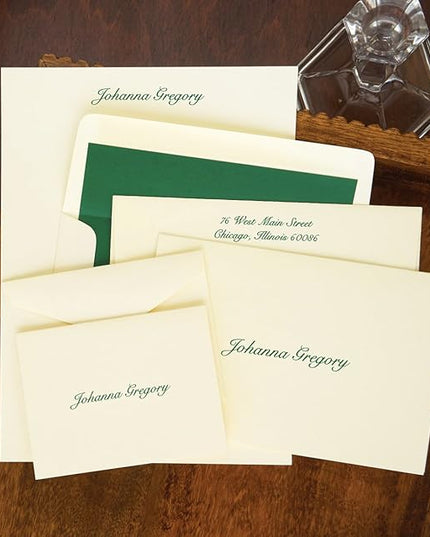 American Stationery, Personalized Raised Ink Ensemble Set, Enclosure Cards, Fold Notes, Sheets, Envelopes