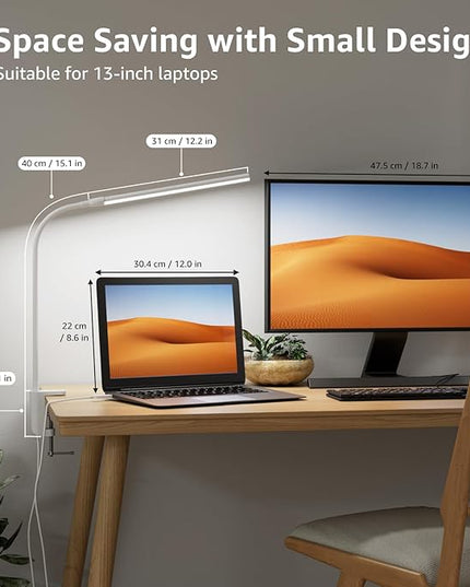 Lepro Small Desk Lamp with Clamp, LED Reading Lamps with 450LM, 3 Color Modes 10 Brightness, Dimmable USB Clip on Desk Light with Gooseneck Swing Arm for Nail, Home Office and Dorm (White)