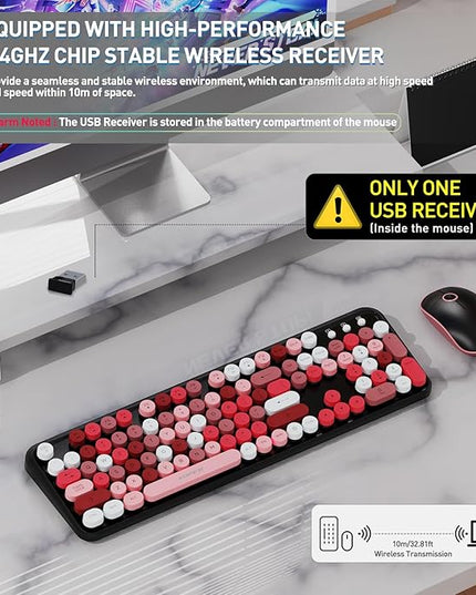 FOPETT 2.4GHz Wireless Keyboard and Mouse Set with Switch Button - Full-Size Keyboard - Compatible for Windows/Laptop/PC/Notebook/Smart TV and More - Black Colorful