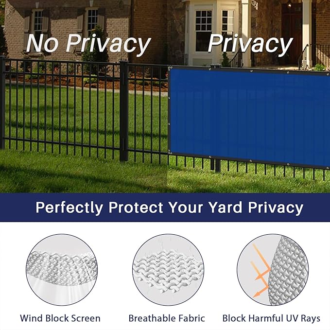 Windscreen4less Privacy Fence Screen Heavy Duty Windscreen Fencing Mesh Fabric Shade Net Cover with Brass Grommtes for Outdoor Wall Garden Yard Pool Deck, 6'x43' Blue