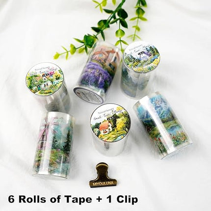 MiyouLuna 6 Rolls Scenic Landscape PET Tape, Seamless Countryside and Mountain Views Decorative Scrapbook Supplies for Journaling Planners and Creative Crafting