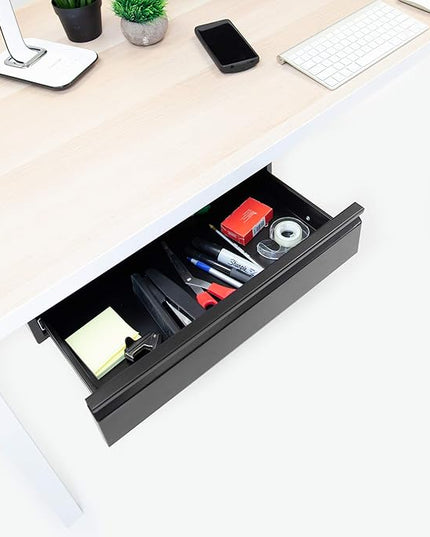 Mount-It! Under Desk Pull-Out Drawer Kit with Smooth Sliding Track | Office Storage Organizer | Mounts to Desktops Tables and Workbenches Over 0.71 Inches Thick | Matte Black