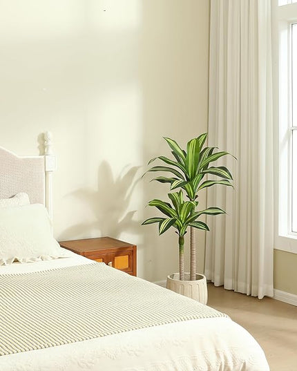 Ferrgoal Artificial Plants, 4 Ft Dracaena Tree Faux Plants Indoor Outdoor Decor Fake Tree with Woven Seagrass Basket Plants for Home Decor Office Living Room Porch Patio Housewarming
