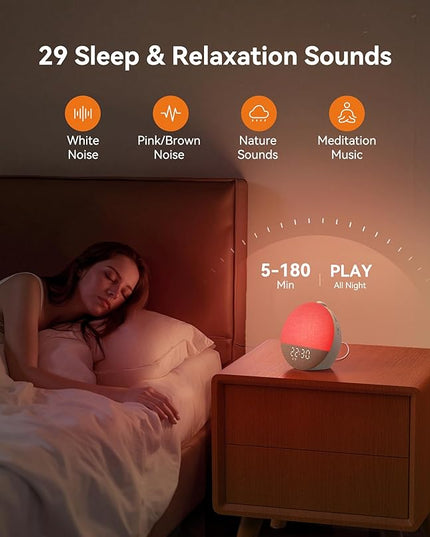Dreamegg Sunrise 2 - Sunrise Alarm Clock, Sound Machine for Sleep, Favorites Mode, Sleep Routines, Dimmable Night Light, 29 Soothing Sounds, White Noise Machine, Wake Up Light for Bedrooms (Cream)