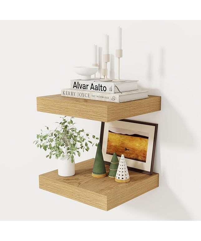 Fun Memories 12 Inch Floating Shelf, Rustic Wood Wall Shelves for Wall Decor & Storage, 12 x 12 Floating Shelf for Living Room, Bathroom, Bedroom, Oak, Set of 2