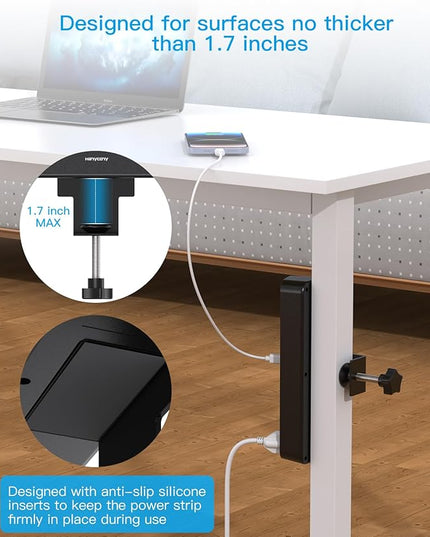 Desk Clamp Power Strip with PD30W USB-C, HANYCONY 5Ft Extension Cord, Desk Edge Mount Charging Station, Surge Protector with 4 Outlets 4 USB Ports(2 USB C), Home Office Gaming Accessories Essentials