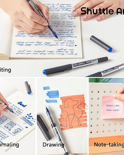Shuttle Art RollerBall Pens, 25 Pack Blue Fine Point Roller Ball Pens, 0.5mm Liquid Ink Pens for Writing Journaling Taking Notes School Office