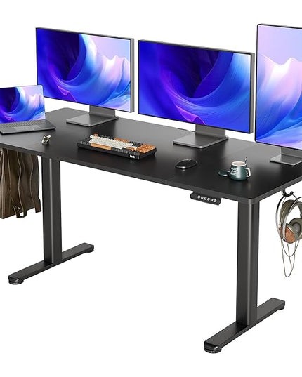 INNOVAR Electric Standing Desk, Adjustable Height Stand up Desks, 63 x 24 Inches Sit Stand up Desk for Home Office Computing, 3-Preset Memory Height Ergonomic Rising Desks, Black