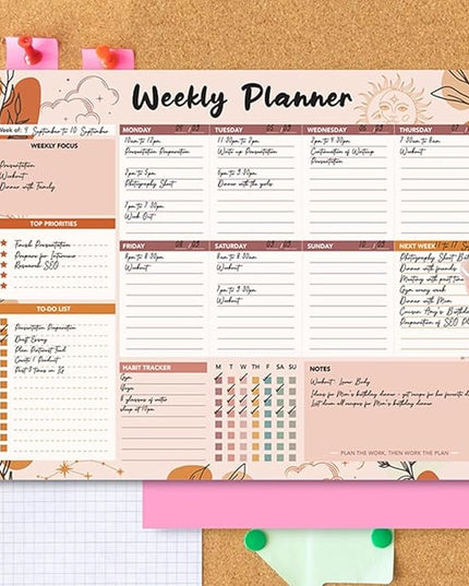 Weekly Planner, 52 Pages Undated Daily List Schedule Notebook Time Management Memo Pad for Office, Home Planning & School Scheduling (Pattern-B)