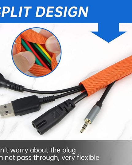 YOUBO Split Braided Cable Sleeve，Flexible Wire Loom Tubing, Automotive Cord Protector Pet Proof, Cable Management for Computer TV Electric Wires Harness 16ft (Orange, 25mm（1")