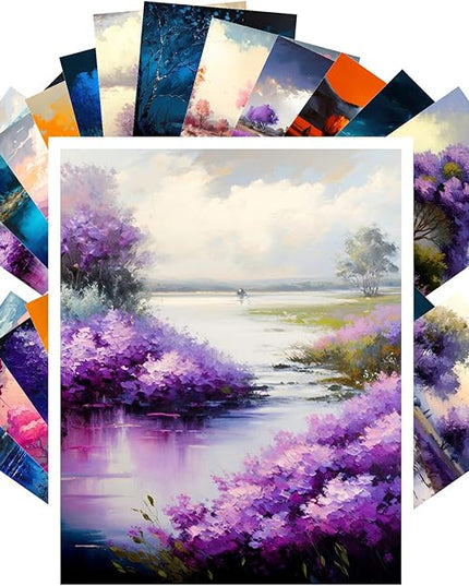 PIXILUV Vintage Postcards (24 pcs 4"x6" each) Autumn Night Bright Color Impressionism Scenery Coutryside Views Vintage Postcards Book Illustrations Reprint