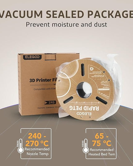 ELEGOO Rapid PETG Filament 1.75mm Bundle 4KG, High Speed 600mm/s 3D Printer Filament Accuracy +/- 0.02 mm, 1kg Cardboard Spool(2.2lbs) Fits for Most FDM 3D Printers (Black,White,Beige,Brown)
