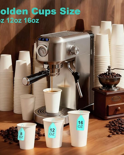 Coolcap 8 oz 1000 Pack Disposable Coffee Cups, Bulk White Disposable Paper Cups, Coffee Cups for Hot Tea, Chocolate and Cold Drinks