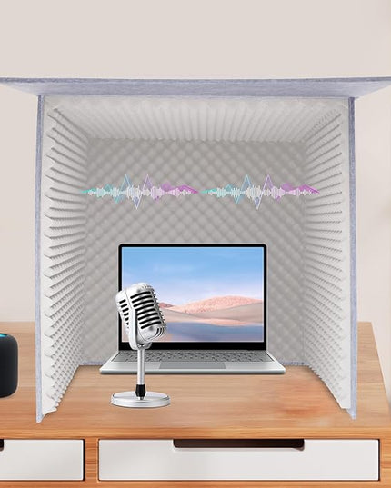 Desktop Soundproof Cover 31" H X 31" W X 31" L Recording Booth Portable Vocal Recording Booth with Double Sound Insulation Vocal Sound Absorbing Shield for Recording Studios, Offices（Gray）