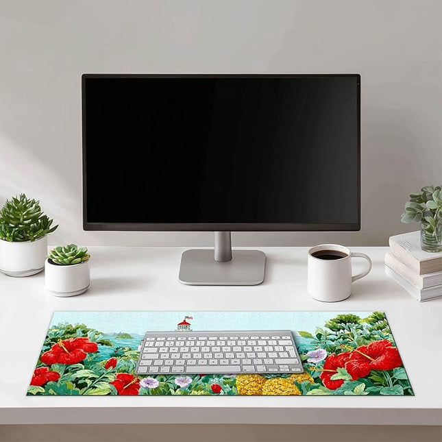 Mouse Pad Gaming Mousepad 31.5 x 11.8 Inch Coastal Lighthouse Tropical Floral Artwork and Smooth Diatomite Large Keyboard Mat XL Mouse Pad for Home and Office Desk Accessories