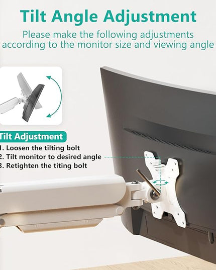 WALI Single Monitor Arm Mount Stand, Adjustable Gas Spring Arm Monitor Mount for Display up to 32 Inch,19.8lbs Capacity (GSMP001W), White