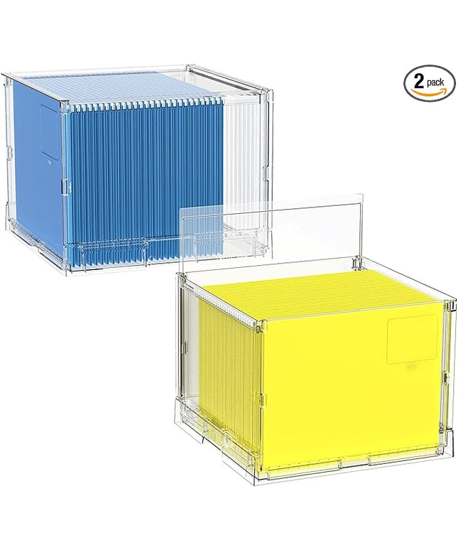 MUKAI File Box Organizer, Hanging Folder Storage Boxes, File Folder Organizer with Slide, Filing Crate Bin Holder with Letter-size File Holder Filing Box for Office, Home, Decor (2)