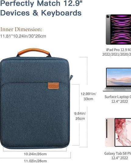 MoKo 12.9 Inch Tablet Sleeve Bag, Fits with 13 Inch New iPad Pro M4 & Air M2 2024,iPad Pro 12.9 M2&M1,Surface Laptop Go 12.4,Galaxy Tab S8+/S9+ 12.4,Handle Carrying Case with Shoulder Strap, Indigo