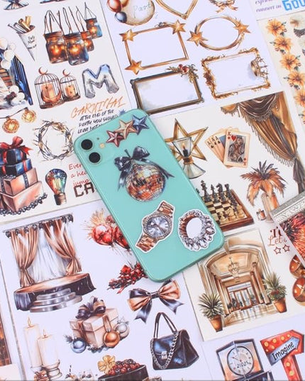 Dwpetzo Celebration Party Scene Scrapbook Sticker Book for Scrapbooking, 20 Sheets Pre-Cut PET Paper Washi Stickers for Journaling, Junk Journal Supplies, Craft Arts, Albumn, Bujo