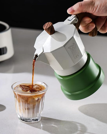 Bincoo Espresso Maker Stovetop,Camping Moka Pot 2 Cup/120ML,Stove Top Espresso Italian Coffee Maker,Easy to Use (White-green)