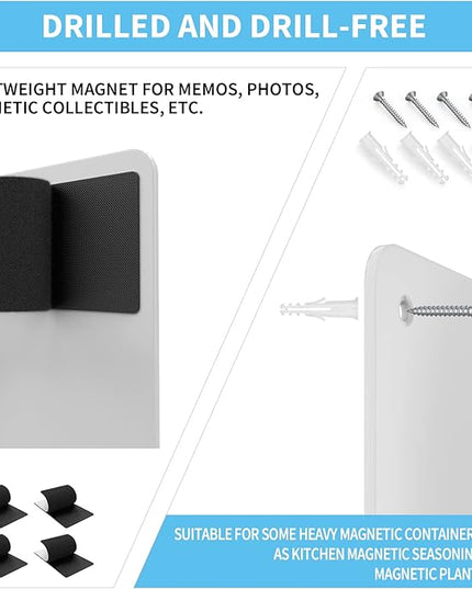 Magnetic Board,17.1" x 11.8" Magnet Display,for Magnets and Bulletin Board,Suitable for Wall, Refrigerator, Compartment, Cabinet etc,Comes with Dual Lock Tape for Easy Hanging (White)