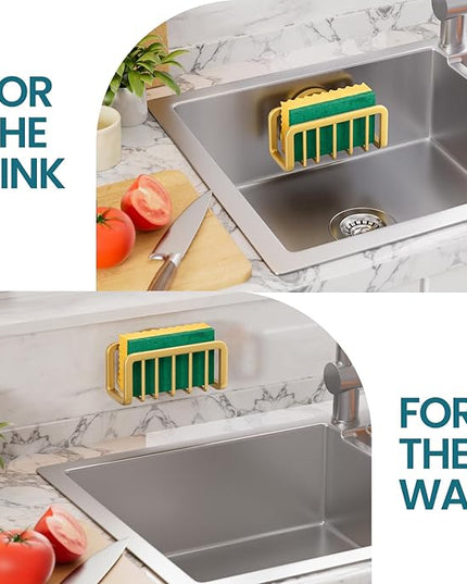 TAILI Sponge Holder for Kitchen Sink with Strong Suction Cup, Rustproof Aluminum Sink Caddy for Sponges, Removable Sponge Holder, Dish Brush for Scraper - Gold