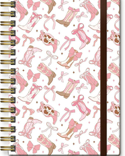 Spiral Journal Notebook, A5 Cute Notebooks for Women Men, College Ruled Hardcover Notebook for Work & Note Taking, 60 Pages Double-Wire Journals for Writing (Coquette Pink cowgirl Boots)