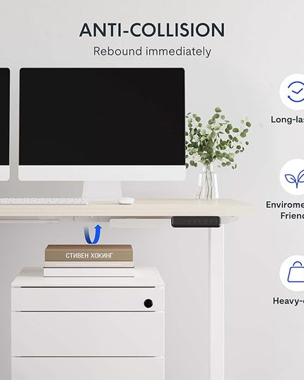 FLEXISPOT L Shaped Standing Desk, 63 x 55 Inch Electric Height Adjustable Corner Desk, Sit Stand Computer Workstation, Preset Controller, Home Office, White Frame with Maple Top