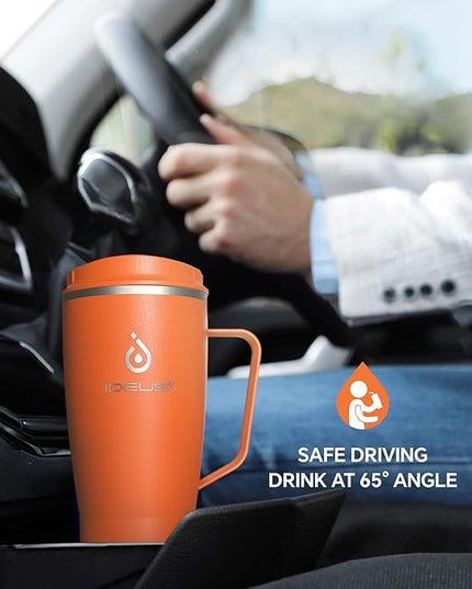Ideus 32 oz Tumbler with Handle and Straw, Vacuum Insulated Stainless Steel Travel Mug, 100% Leakproof, Cup Holder Friendly, Orange