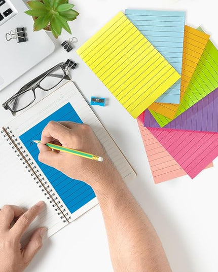 24 Pack Lined Sticky Notes 4X6 in Self Sticky Note Pads Colorful Post Stickies for Office, Home, School, Meeting, 50 Sheets/pad, (Bright Color)