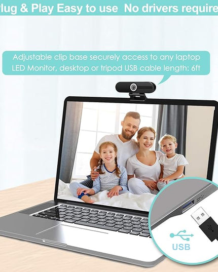 UHD 4K Webcam with Microphone: 8MP USB Computer Web Camera with Privacy Shutter and Tripod, External Webcam Pro Streaming Webcams PC Cam w/Mic Noise Reduction for Winsdows Mac OS Desktop Laptop
