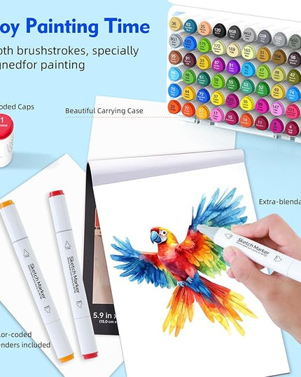 HOMESILMO-48 Color Double Head Alcohol Marker Set, Fine Chisel, Dual Effect Design, Art Marking, Professional Painting Marking, Adult Coloring Book | Coloring Marking | Painting |, Artist Set.
