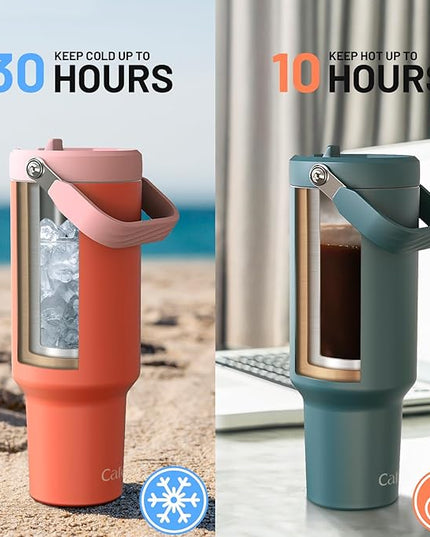 40 oz Tumbler with Handle and Straw, Vacuum Insulated Tumblers with Flip Straw and Top Handle, Reusable Insulated Cup for Home, Outdoors, Leakproof, Fits in Cup Holder, Cold for 30 Hours