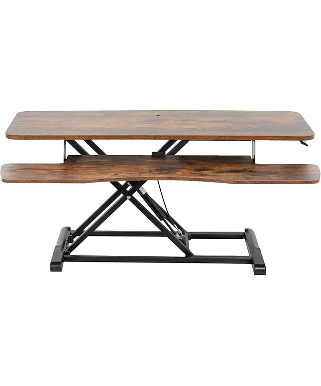 VIVO 42 inch Desk Converter, K Series, Height Adjustable Sit to Stand Riser, Dual Monitor and Laptop Workstation with Wide Keyboard Tray, Rustic Vintage Brown Top, Black Frame, DESK-V042KN